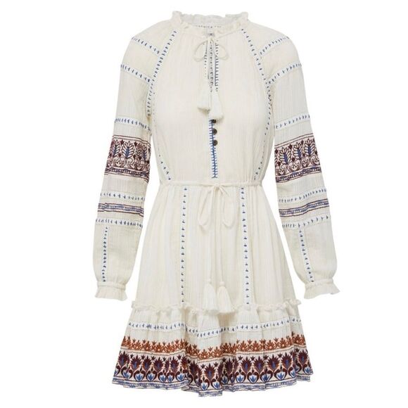 Veronica Beard short white long sleeve boho style dress size medium - Picture 4 of 15